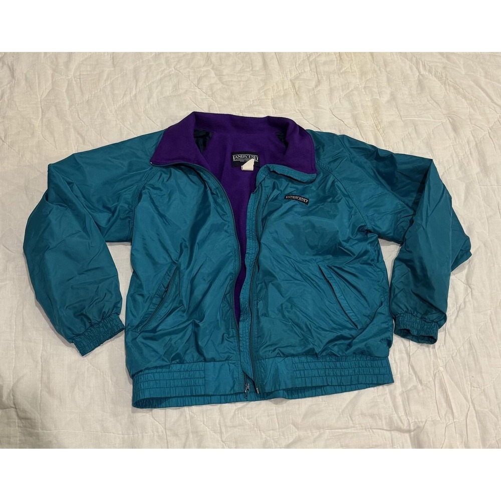 Vintage Lands' End Squall Fleece Lined Windbreaker Jacket Teal Purple Large